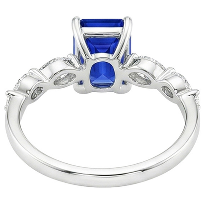 Accented Engagement Ring Emerald Ceylon Sapphire & Natural Earth Mined Diamond 4.50 Carats