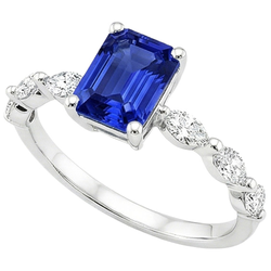 Accented Engagement Ring Emerald Ceylon Sapphire & Natural Earth Mined Diamond 4.50 Carats