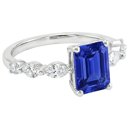 Accented Engagement Ring Emerald Ceylon Sapphire & Natural Earth Mined Diamond 4.50 Carats