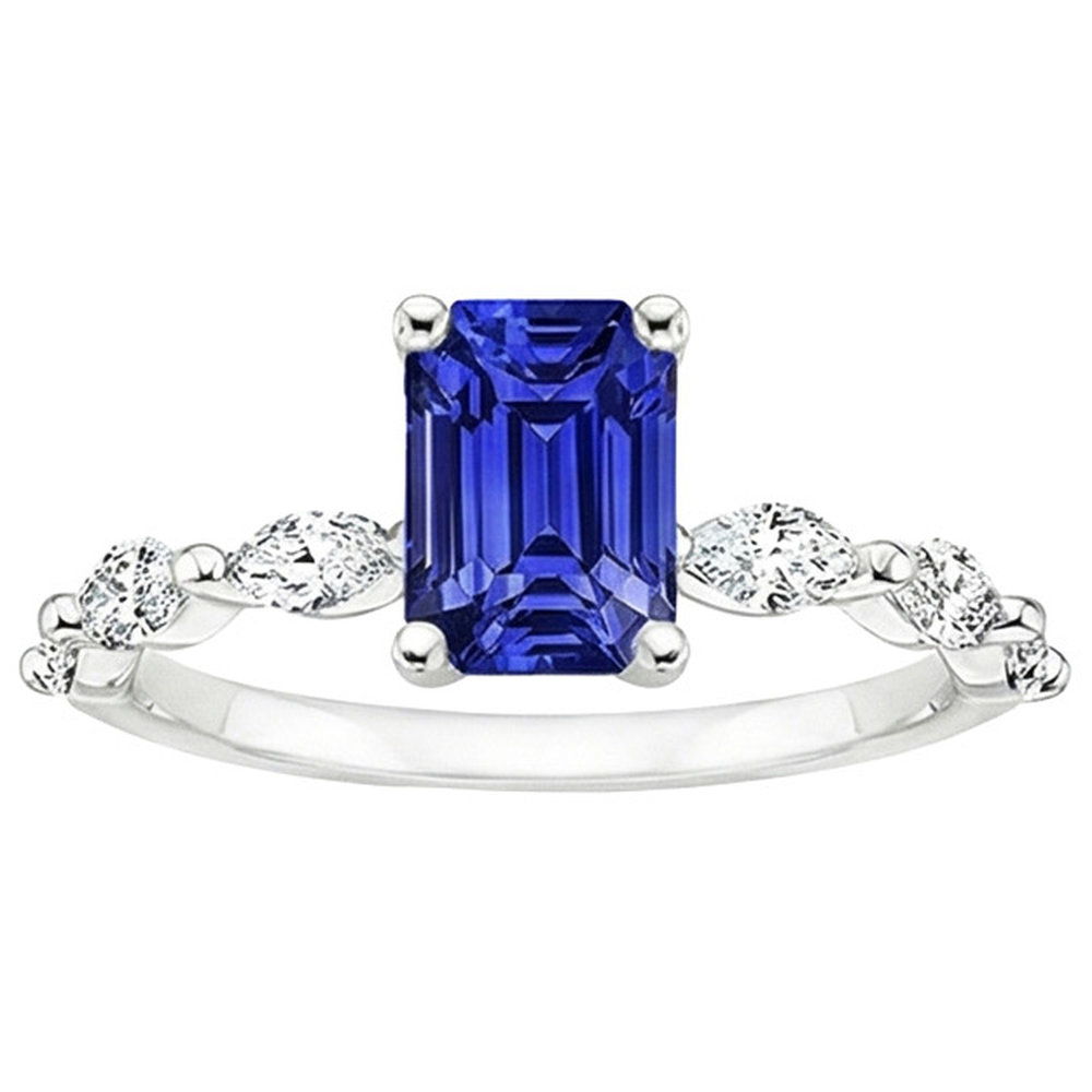 Accented Engagement Ring Emerald Ceylon Sapphire & Natural Earth Mined Diamond 4.50 Carats