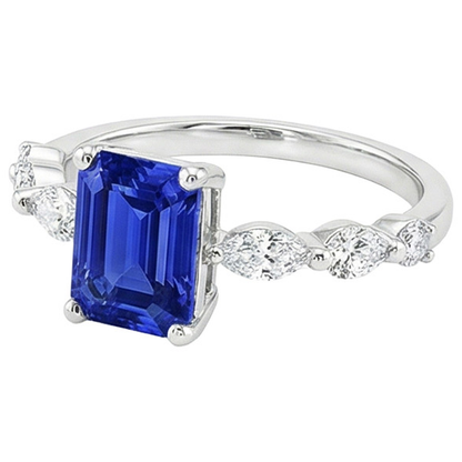 Accented Engagement Ring Emerald Ceylon Sapphire & Natural Earth Mined Diamond 4.50 Carats