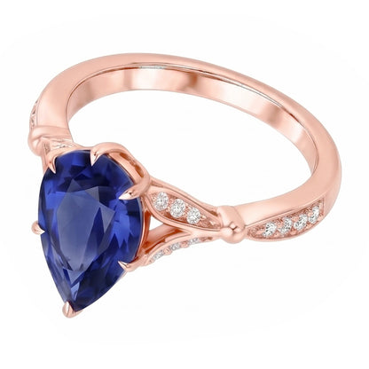 Accented Engagement Ring Pear Ceylon Sapphire & Natural Earth Mined Diamonds 4.50 Carats