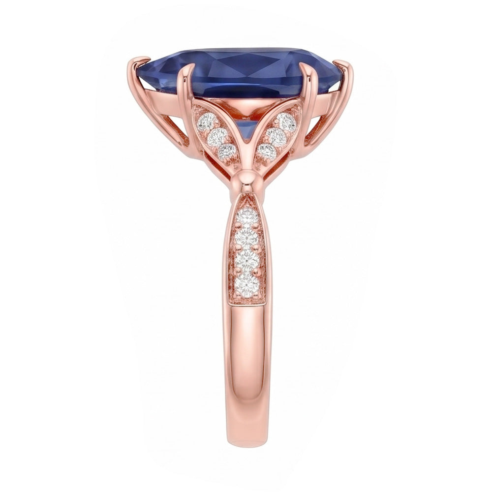 Accented Engagement Ring Pear Ceylon Sapphire & Natural Earth Mined Diamonds 4.50 Carats