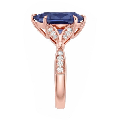 Accented Engagement Ring Pear Ceylon Sapphire & Natural Earth Mined Diamonds 4.50 Carats