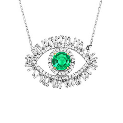 All Seeing Eye Pendant Green Emerald And Diamond Necklace 