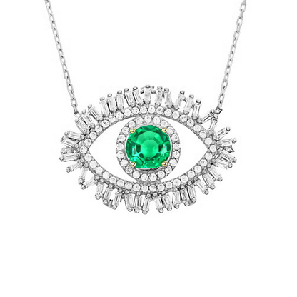 All Seeing Eye Pendant Green Emerald And Diamond Necklace 
