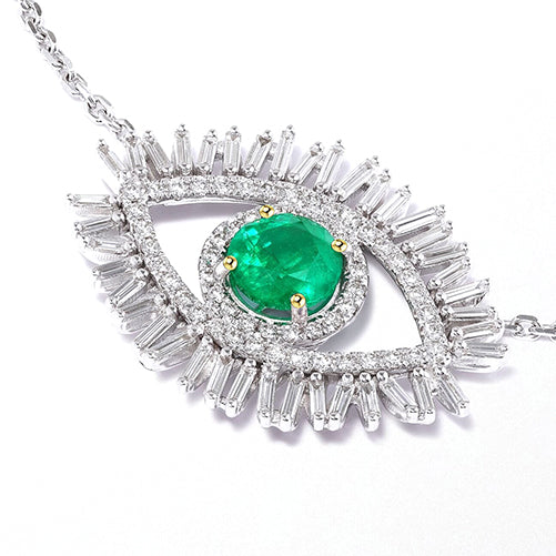 All Seeing Eye Pendant Green Emerald And Diamond Necklace