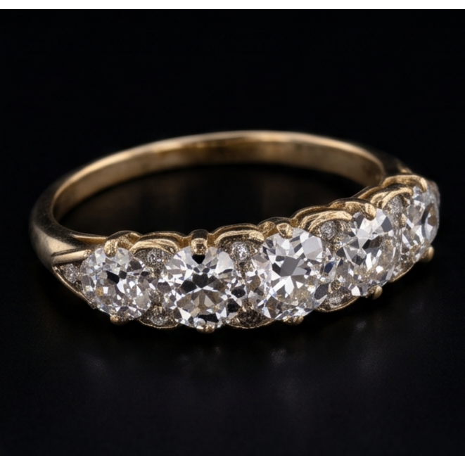 Anniversary Band Round Old Miner Genuine Natural Earth Mined Diamond 5 Stone Jewelry 5 Carats