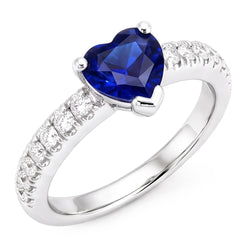 Anniversary Gemstone Ring Heart Sapphire With Natural Earth Mined Diamond Accents 2 Carats