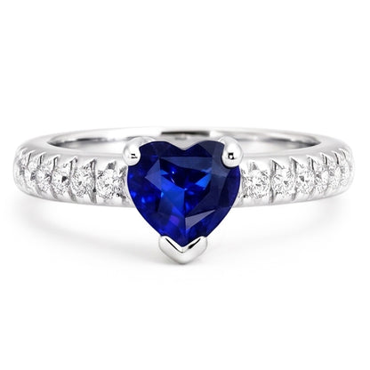 Anniversary Gemstone Ring Heart Sapphire With Natural Earth Mined Diamond Accents 2 Carats