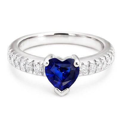 Anniversary Gemstone Ring Heart Sapphire With Natural Earth Mined Diamond Accents 2 Carats