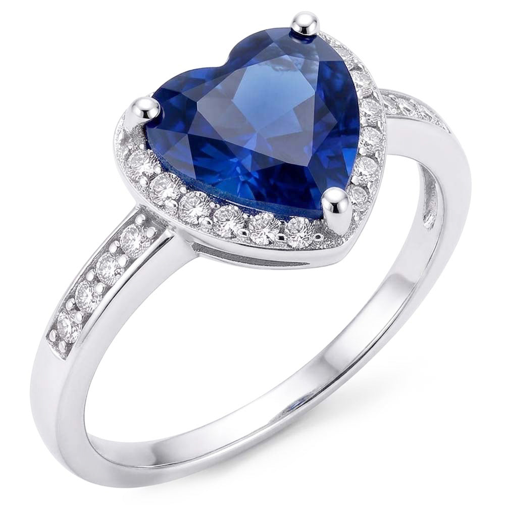 Anniversary Halo Ring Heart Deep Blue Sapphire 3.50 Carats Natural Earth Mined Diamonds