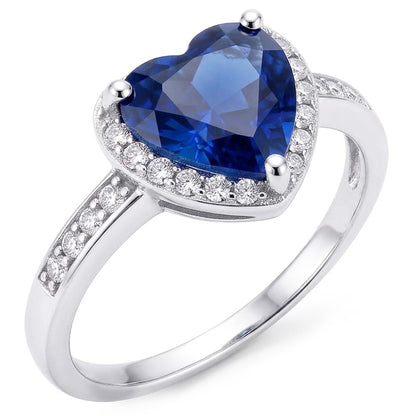 Anniversary Halo Ring Heart Deep Blue Sapphire 3.50 Carats Natural Earth Mined Diamonds