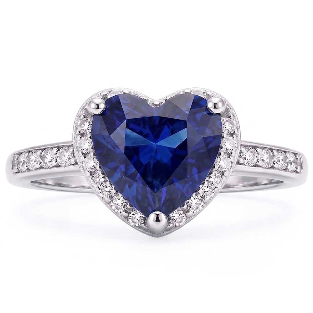 Anniversary Halo Ring Heart Deep Blue Sapphire 3.50 Carats Natural Earth Mined Diamonds