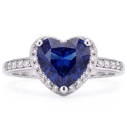 Anniversary Halo Ring Heart Deep Blue Sapphire 3.50 Carats Natural Earth Mined Diamonds