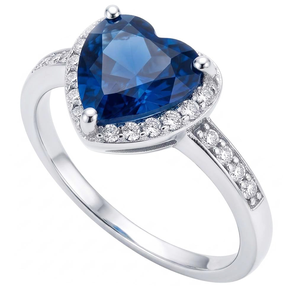 Anniversary Halo Ring Heart Deep Blue Sapphire 3.50 Carats Natural Earth Mined Diamonds