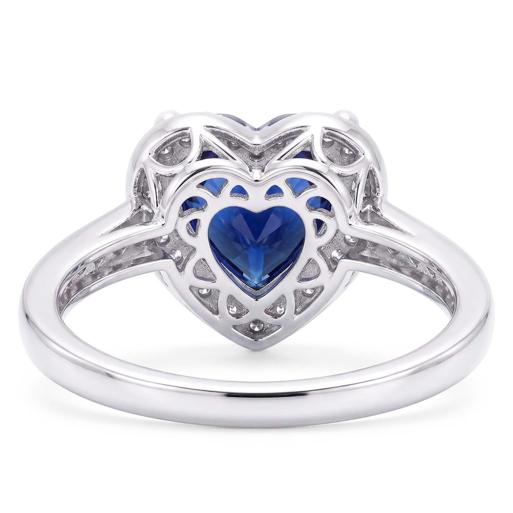 Anniversary Halo Ring Heart Deep Blue Sapphire 3.50 Carats Natural Earth Mined Diamonds