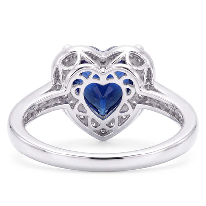 Anniversary Halo Ring Heart Deep Blue Sapphire 3.50 Carats Natural Earth Mined Diamonds