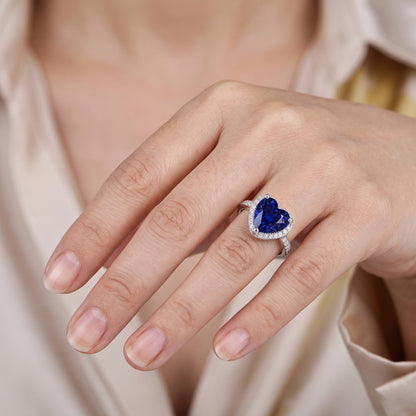 Anniversary Halo Ring Heart Deep Blue Sapphire 3.50 Carats Natural Earth Mined Diamonds