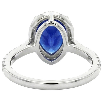 Anniversary Halo Ring Pear Cut Ceylon Sapphire & Natural Earth Mined Diamonds 4.50 Carats