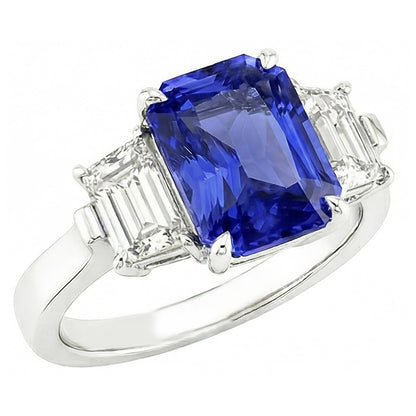 Anniversary Natural Earth Mined Diamond Ring 3 Carats Claw Prong Set Ceylon Sapphire Gold