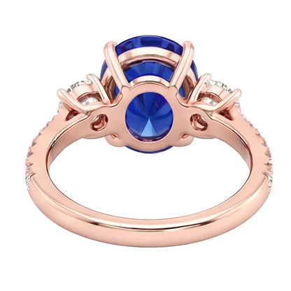 Anniversary Oval Ceylon Sapphire Ring 3 Stone Style Natural Earth Mined Diamonds 5 Carats