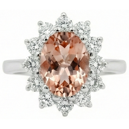 Anniversary Ring 11 Ct Morganite And Natural Earth Mined Diamonds White Gold 14K