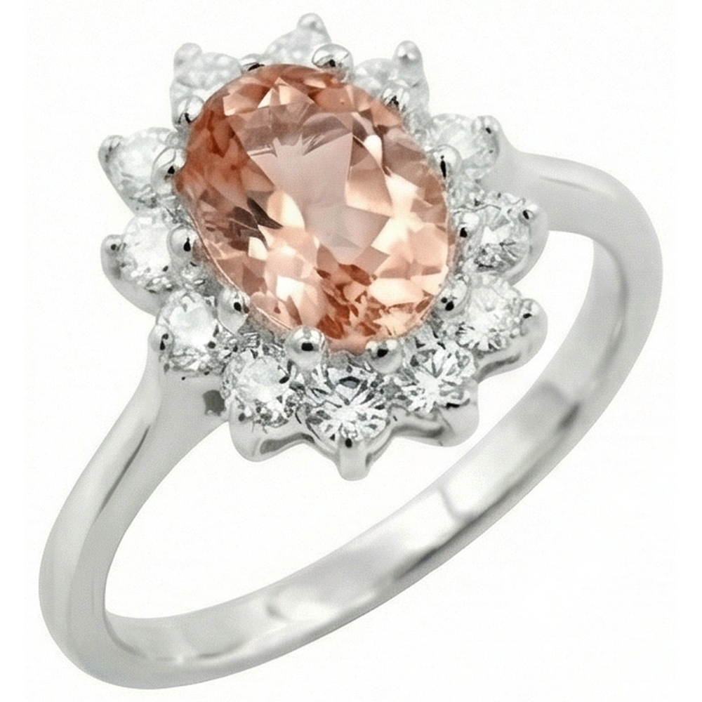 Anniversary Ring 11 Ct Morganite And Natural Earth Mined Diamonds White Gold 14K