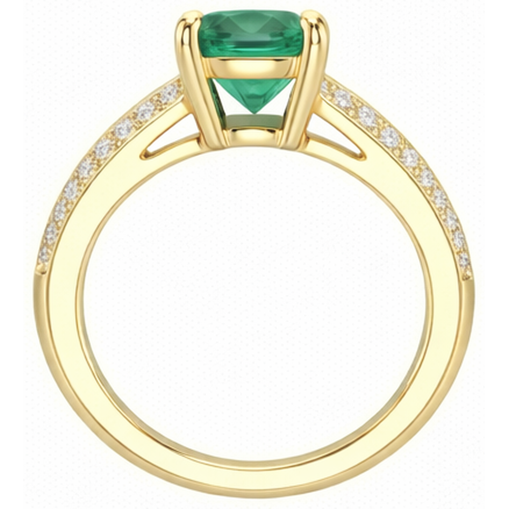 Anniversary Ring 2.25 Ct Round Cut Green Emerald GIA And Natural Earth Mined Diamonds Yellow Gold