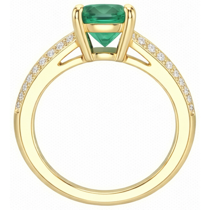 Anniversary Ring 2.25 Ct Round Cut Green Emerald GIA And Natural Earth Mined Diamonds Yellow Gold