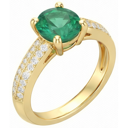 Anniversary Ring 2.25 Ct Round Cut Green Emerald GIA And Natural Earth Mined Diamonds Yellow Gold