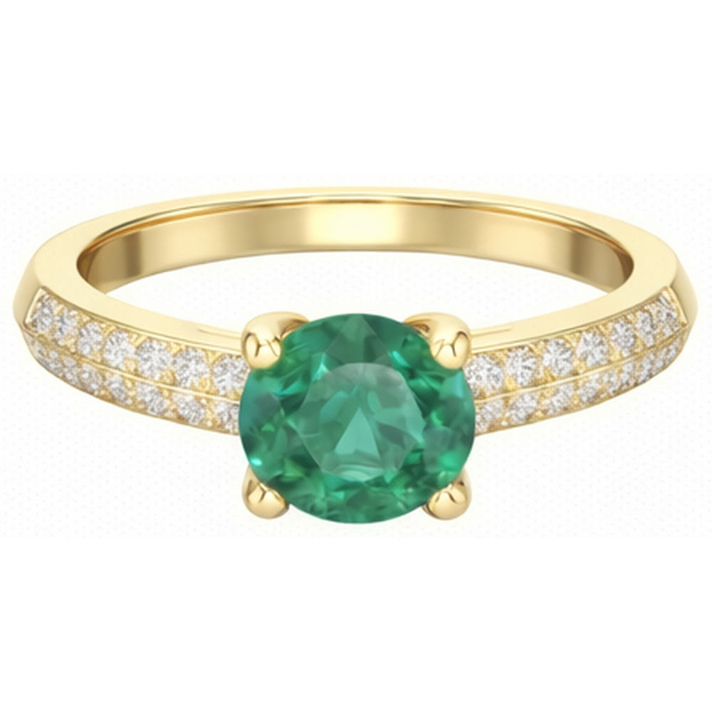 Anniversary Ring 2.25 Ct Round Cut Green Emerald GIA And Natural Earth Mined Diamonds Yellow Gold