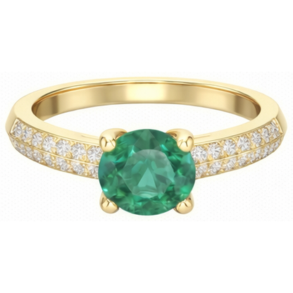Anniversary Ring 2.25 Ct Round Cut Green Emerald GIA And Natural Earth Mined Diamonds Yellow Gold