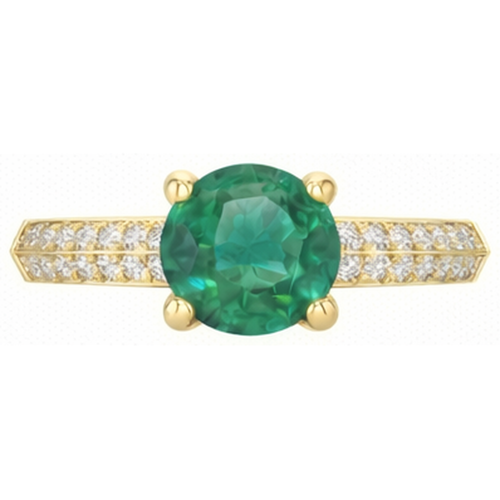 Anniversary Ring 2.25 Ct Round Cut Green Emerald GIA And Natural Earth Mined Diamonds Yellow Gold
