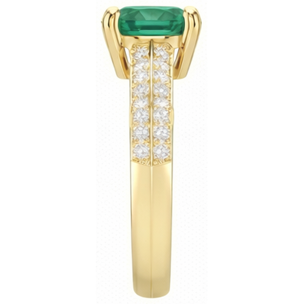 Anniversary Ring 2.25 Ct Round Cut Green Emerald GIA And Natural Earth Mined Diamonds Yellow Gold