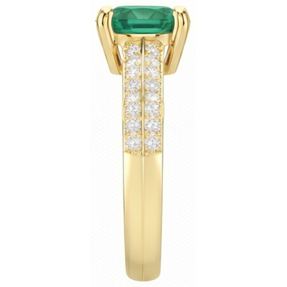 Anniversary Ring 2.25 Ct Round Cut Green Emerald GIA And Natural Earth Mined Diamonds Yellow Gold