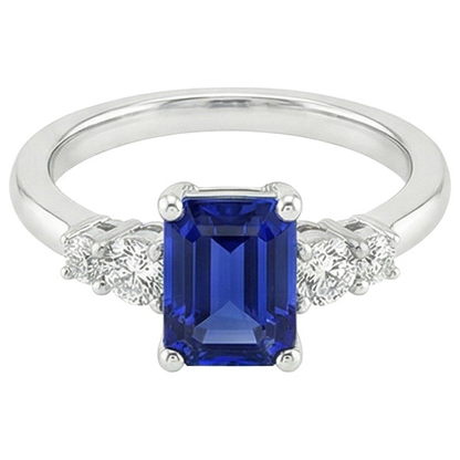 Anniversary Ring 5 Stones Emerald Blue Sapphire & Natural Earth Mined Diamond 4 Carats