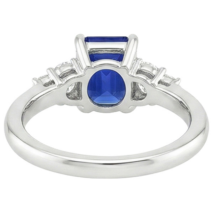 Anniversary Ring 5 Stones Emerald Blue Sapphire & Natural Earth Mined Diamond 4 Carats