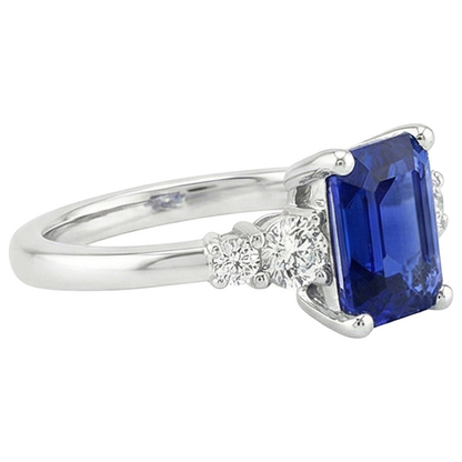 Anniversary Ring 5 Stones Emerald Blue Sapphire & Natural Earth Mined Diamond 4 Carats