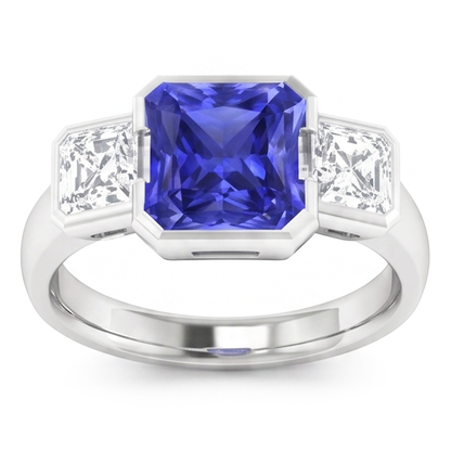 Anniversary Ring Asscher Natural Earth Mined Diamond Radiant Sapphire 3 Carats 3 Stone