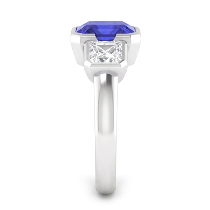 Anniversary Ring Asscher Natural Earth Mined Diamond Radiant Sapphire 3 Carats 3 Stone