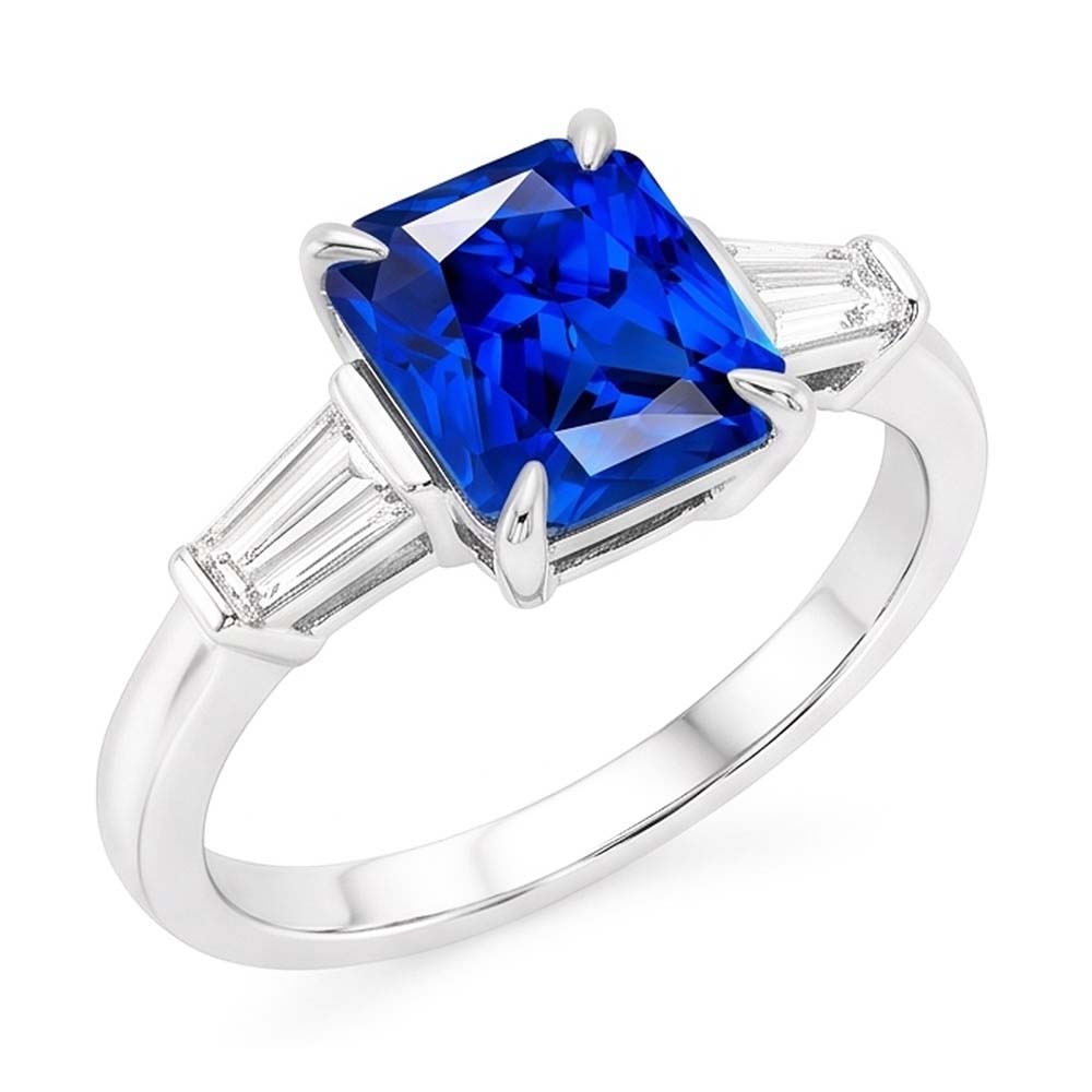 Anniversary Ring Baguette Natural Earth Mined Diamonds Radiant Sapphire 3 Stone 3 Carats