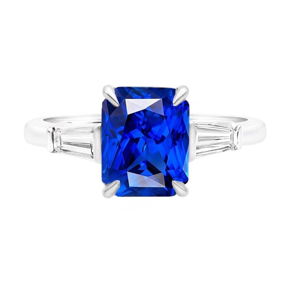 Anniversary Ring Baguette Natural Earth Mined Diamonds Radiant Sapphire 3 Stone 3 Carats
