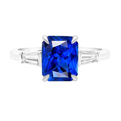 Anniversary Ring Baguette Natural Earth Mined Diamonds Radiant Sapphire 3 Stone 3 Carats