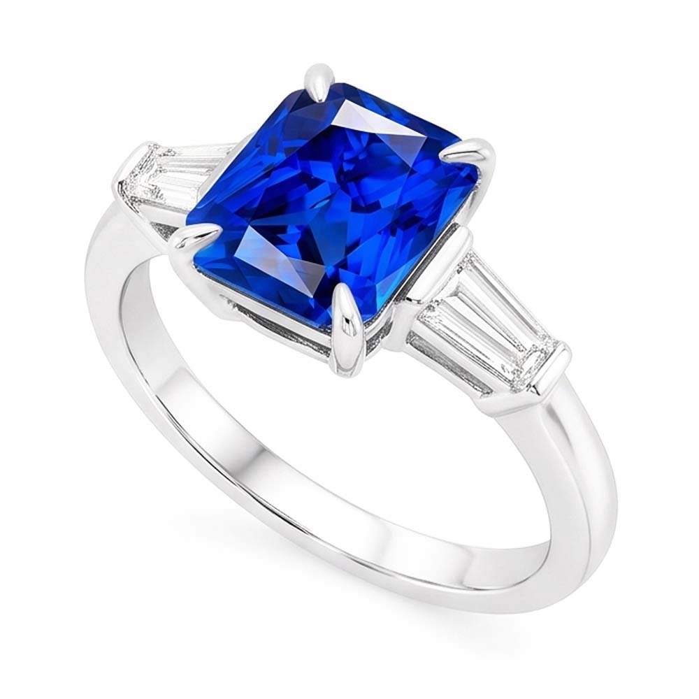 Anniversary Ring Baguette Natural Earth Mined Diamonds Radiant Sapphire 3 Stone 3 Carats