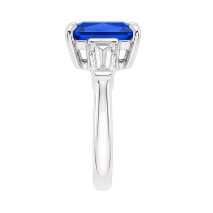 Anniversary Ring Baguette Natural Earth Mined Diamonds Radiant Sapphire 3 Stone 3 Carats