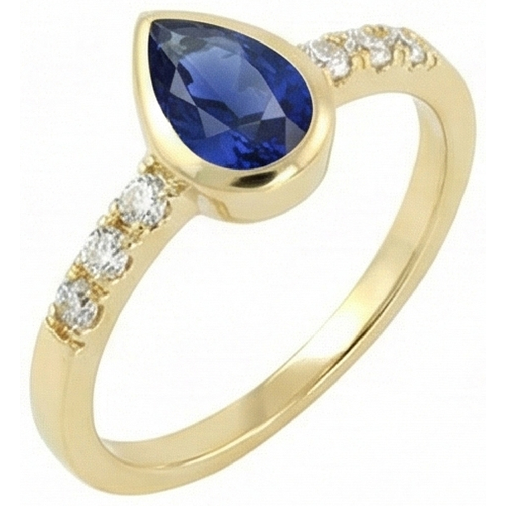 Natural Real ( Not Lab Grown )  Anniversary Ring Bezel Set Pear Blue Sapphire 2 Carats With Accents