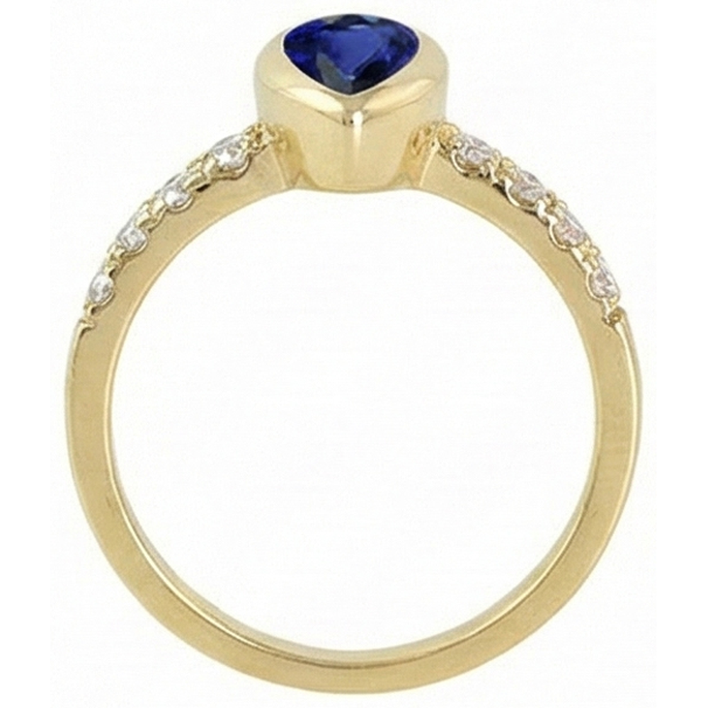 Natural Real ( Not Lab Grown )  Anniversary Ring Bezel Set Pear Blue Sapphire 2 Carats With Accents