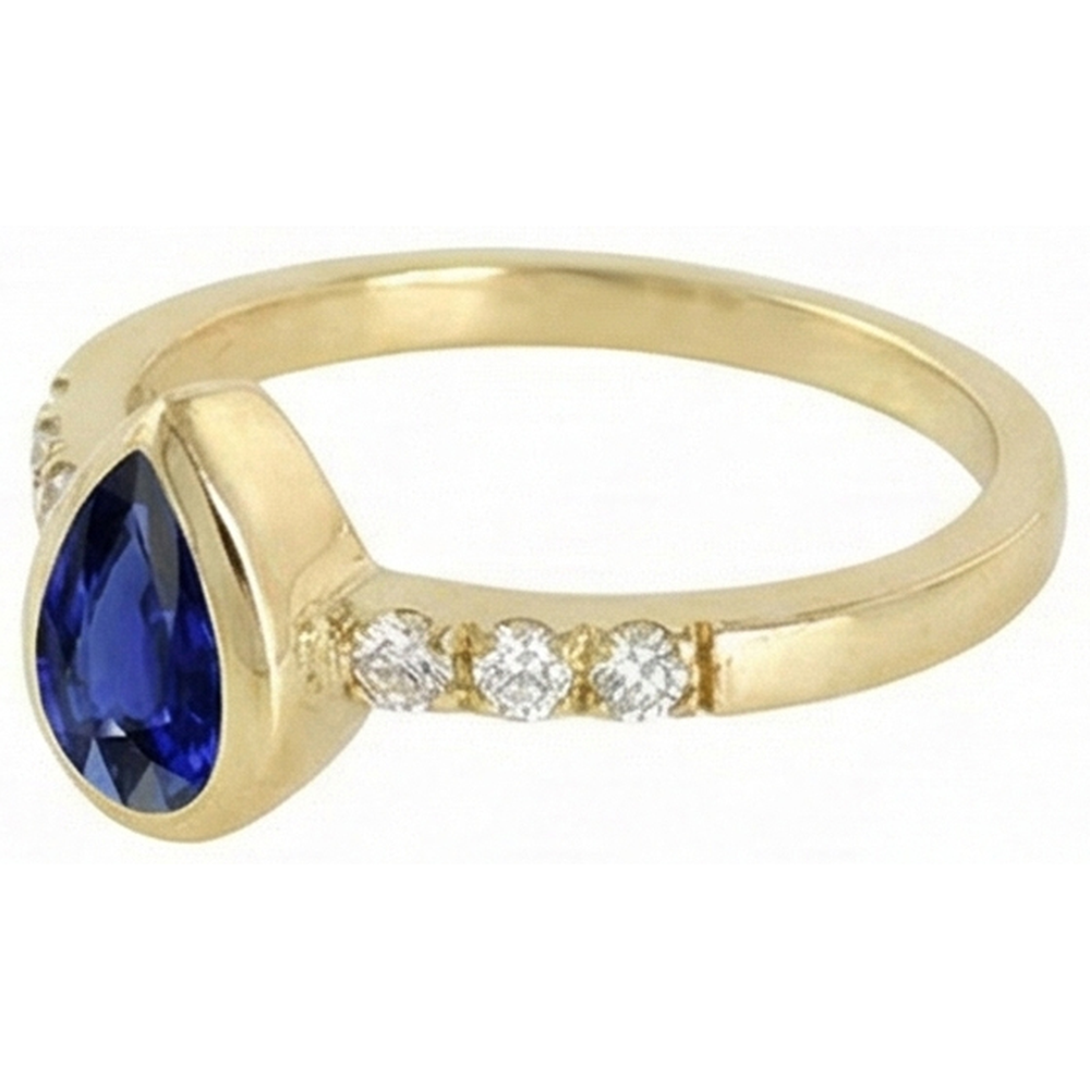 Natural Real ( Not Lab Grown )  Anniversary Ring Bezel Set Pear Blue Sapphire 2 Carats With Accents
