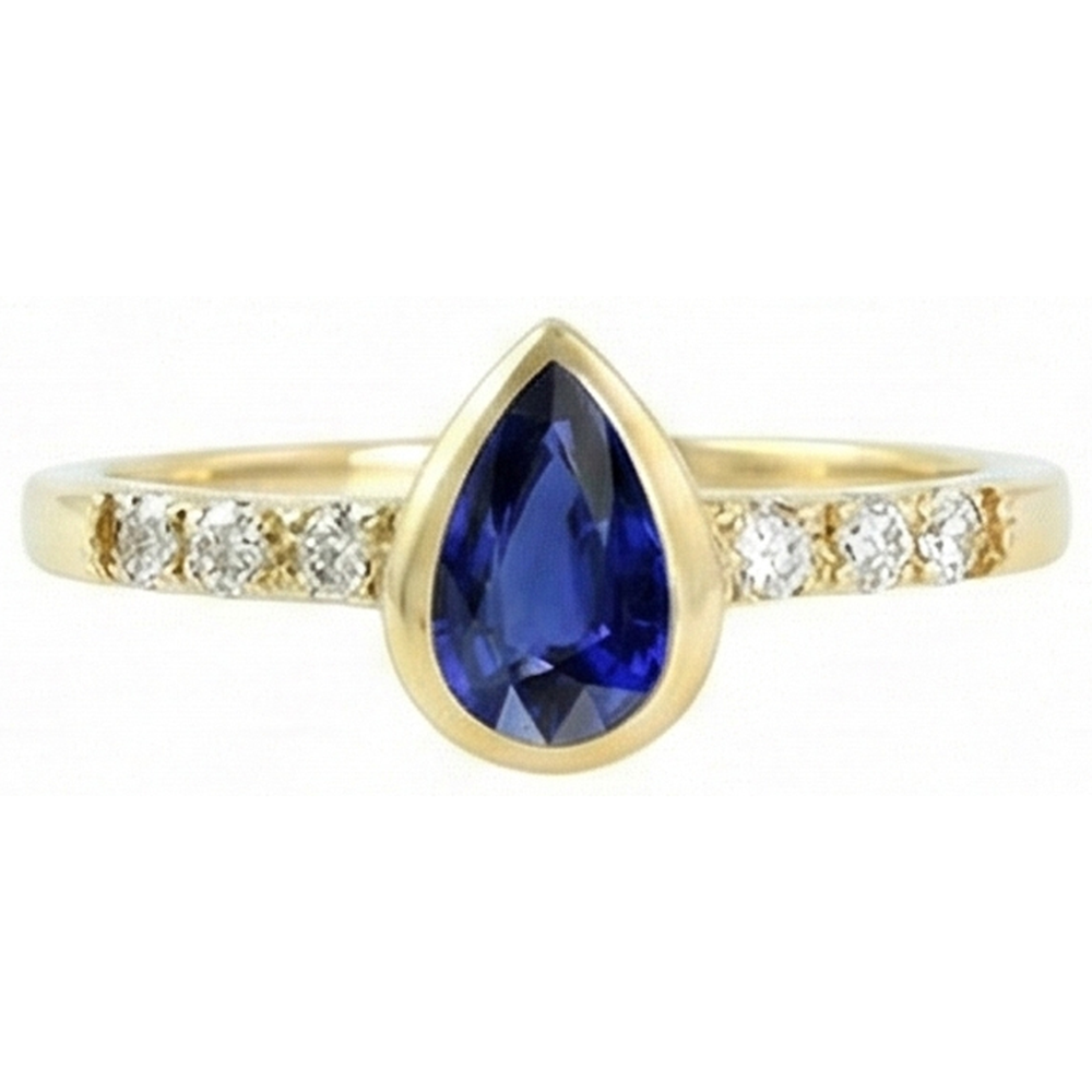Natural Real ( Not Lab Grown )  Anniversary Ring Bezel Set Pear Blue Sapphire 2 Carats With Accents